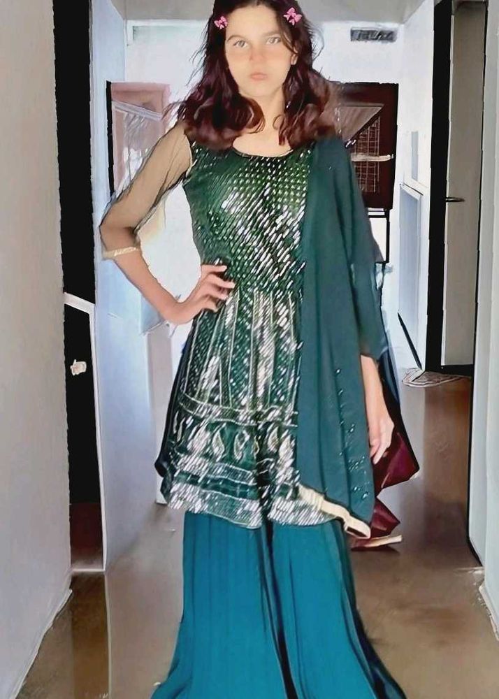 Green Embellished Kurta Set