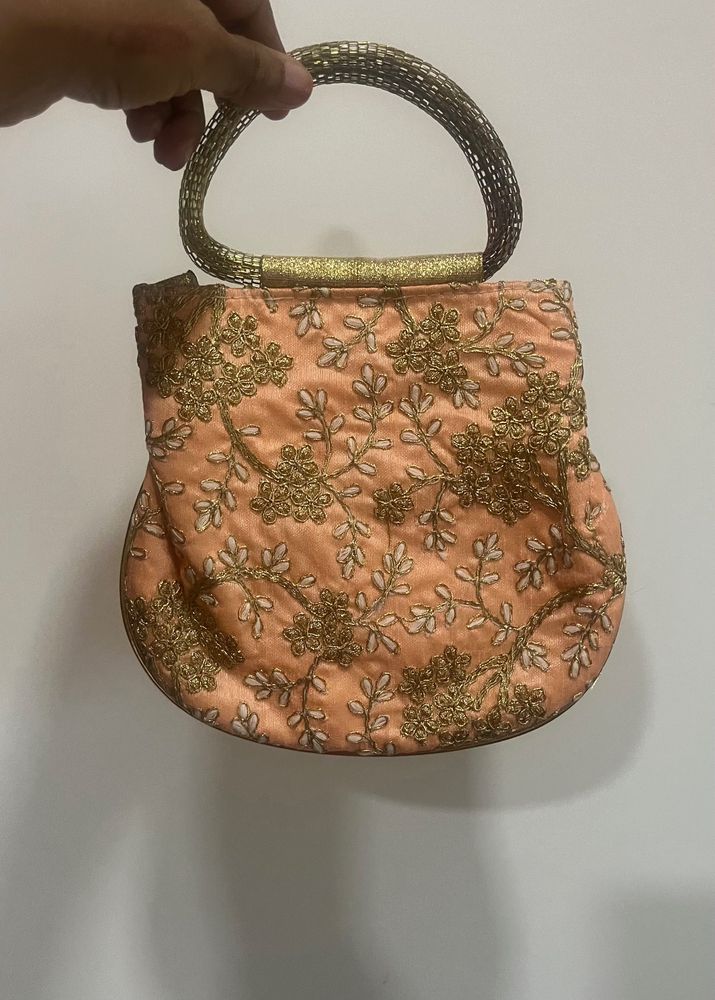 Embroidered Peach Handbag