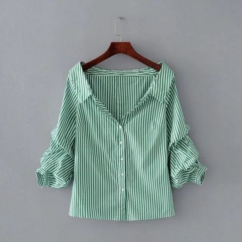 Green striped Button down shirt