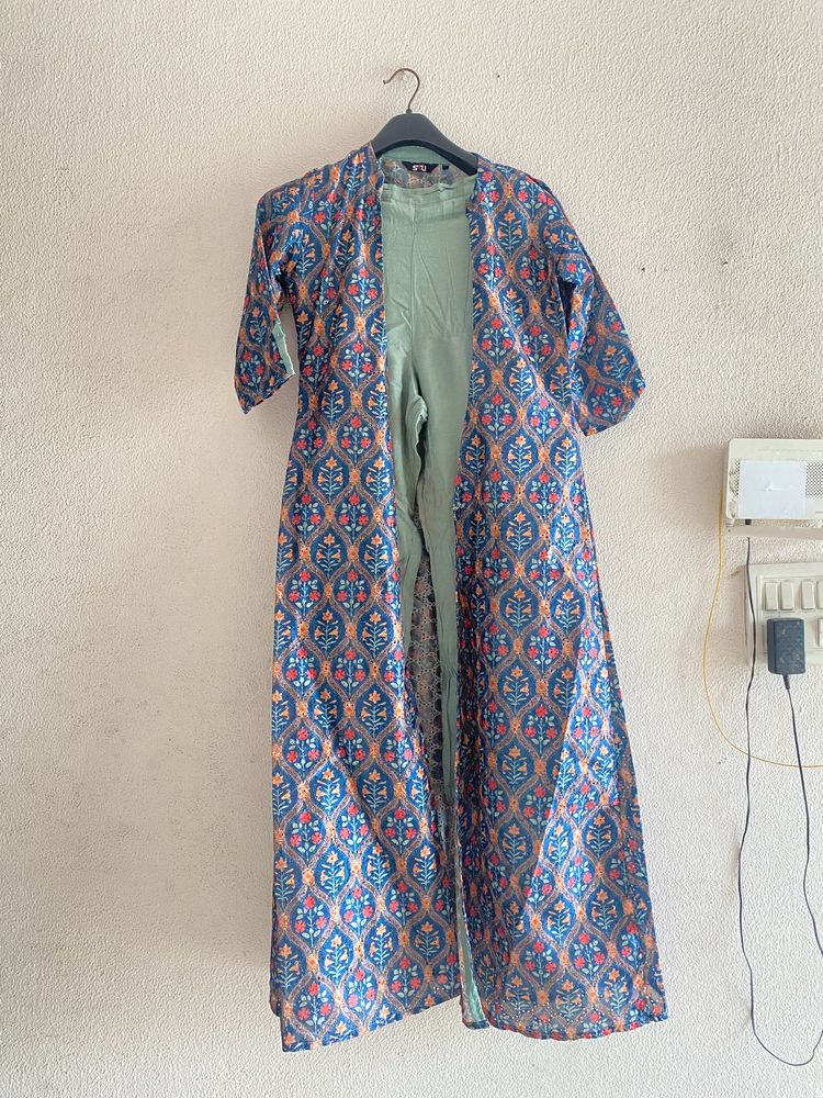 Beautiful Top And Plazo With Long Jacket