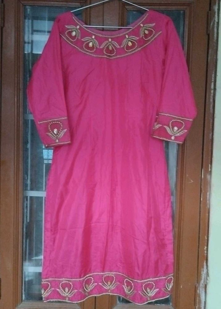 Hot pink Kurta And Pattiya Salwar Set