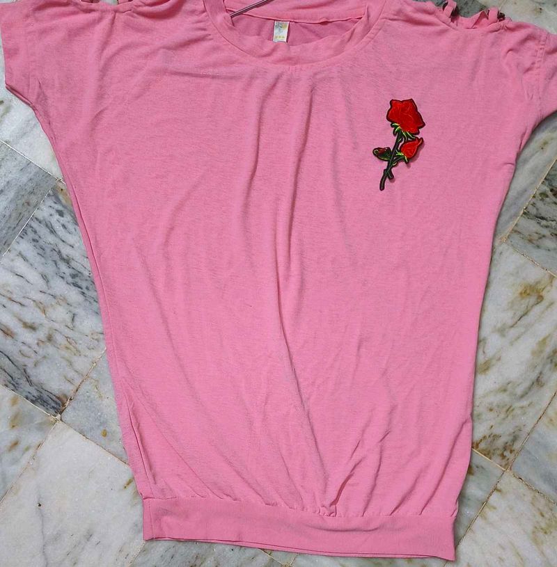 Newly Balloon Top Pink Colour Front Flower Design