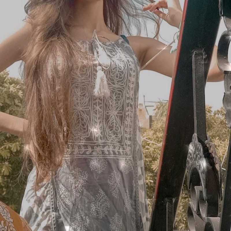 Elegant Grey Printed Kurta