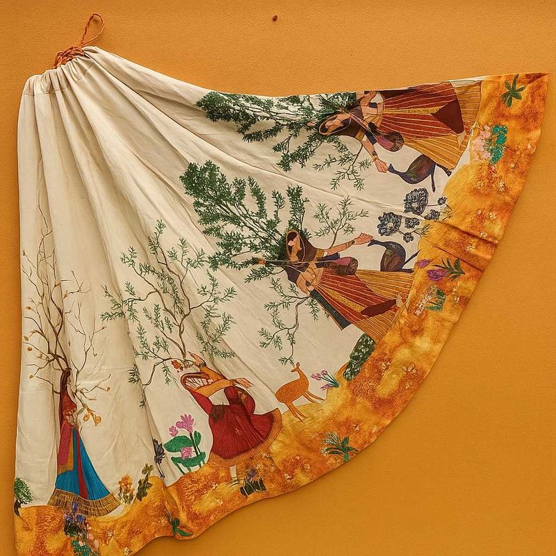 Hand-Painted Kalamkari Ethnic Skirt