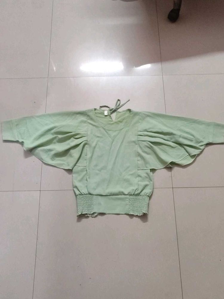Green Flutter Sleeve Top