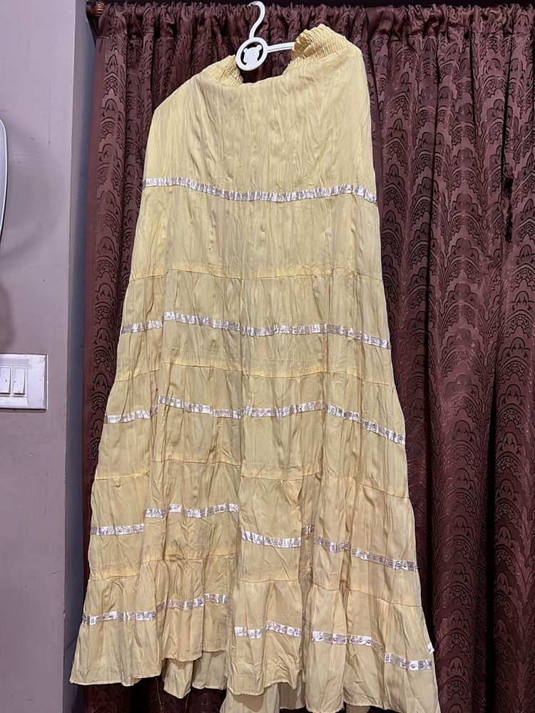 Long Pastel Yellow Tiered Skirt