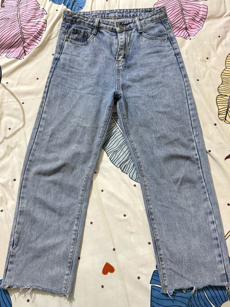 High Waist Cropped Straight Jeans