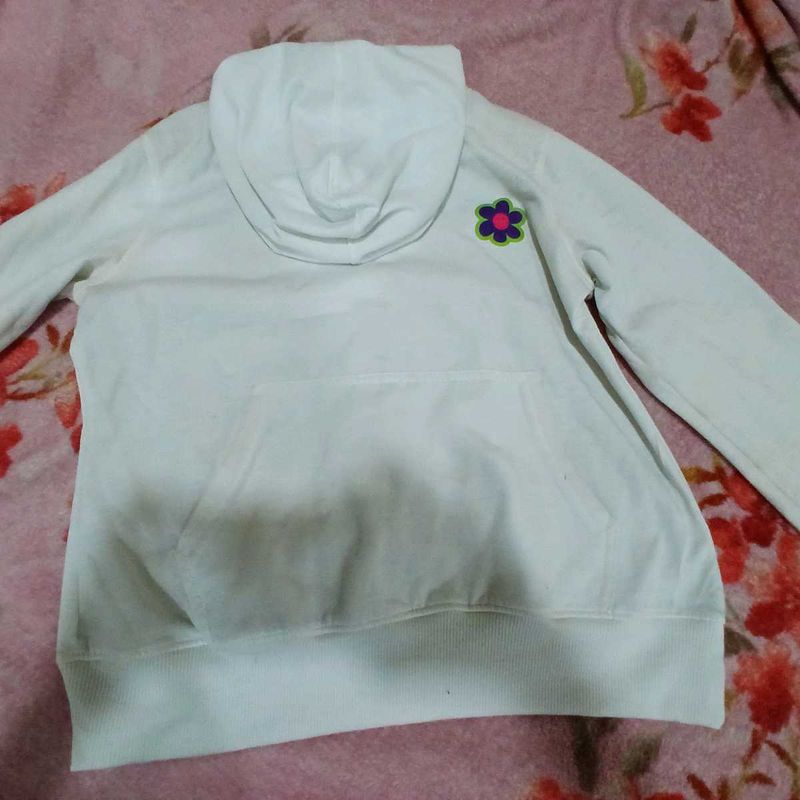 White Hoodie with Flower Detail