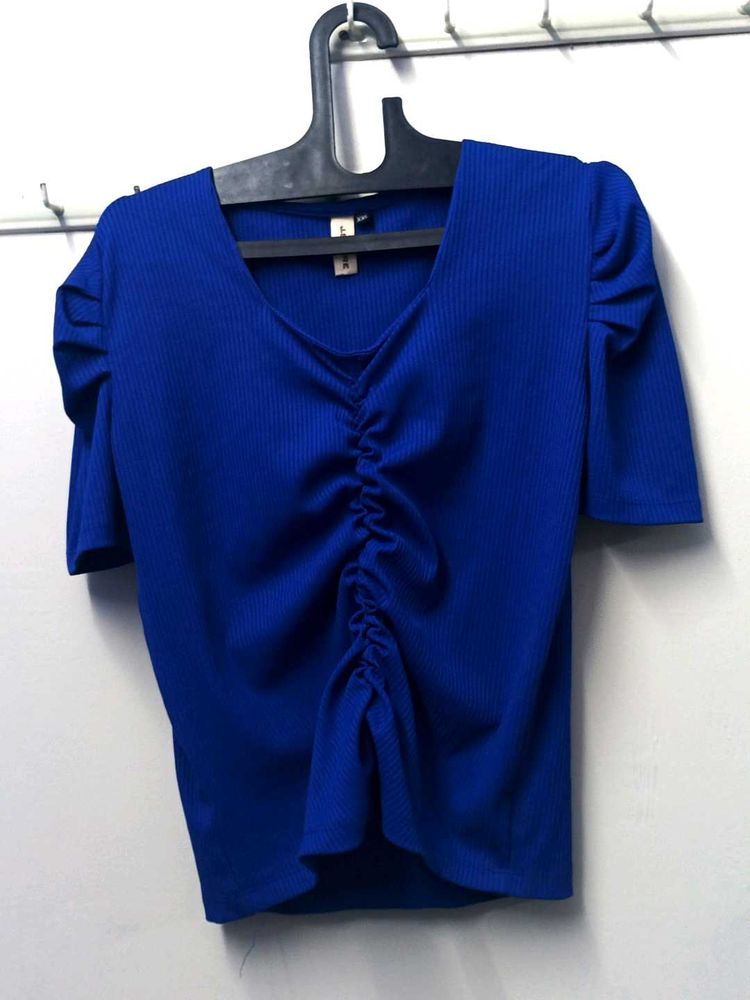 Blue Ruched Detail Top