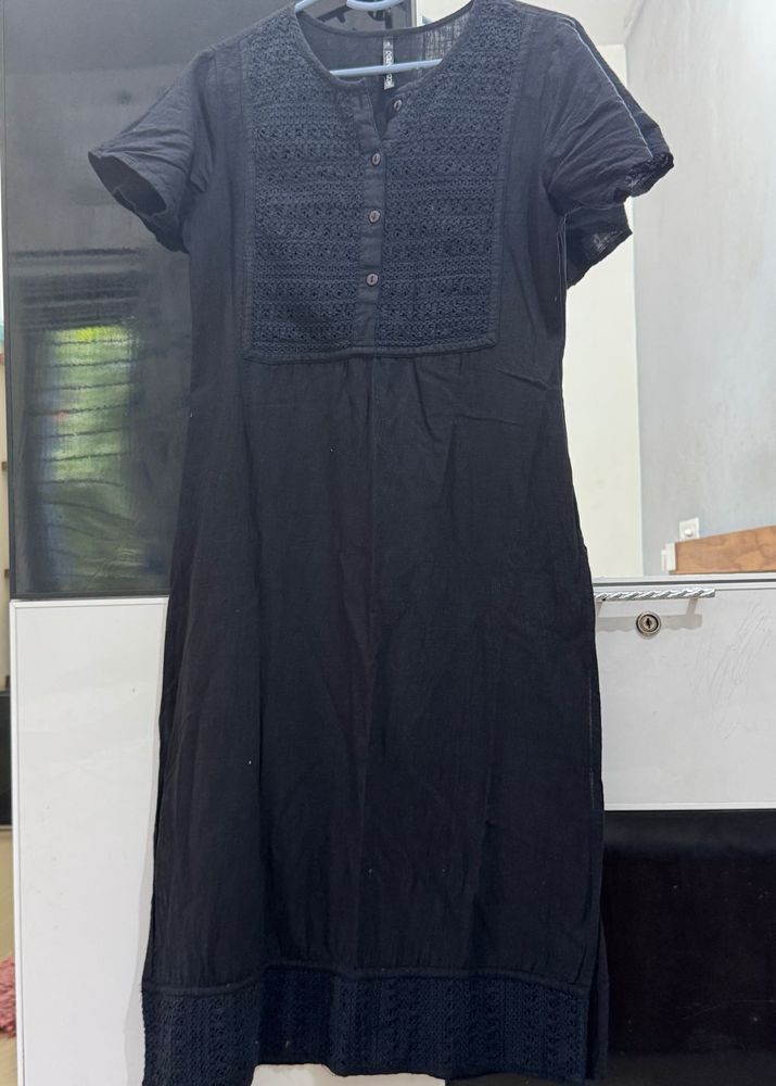 MODA RAPIDO Black Embroidered Kurta