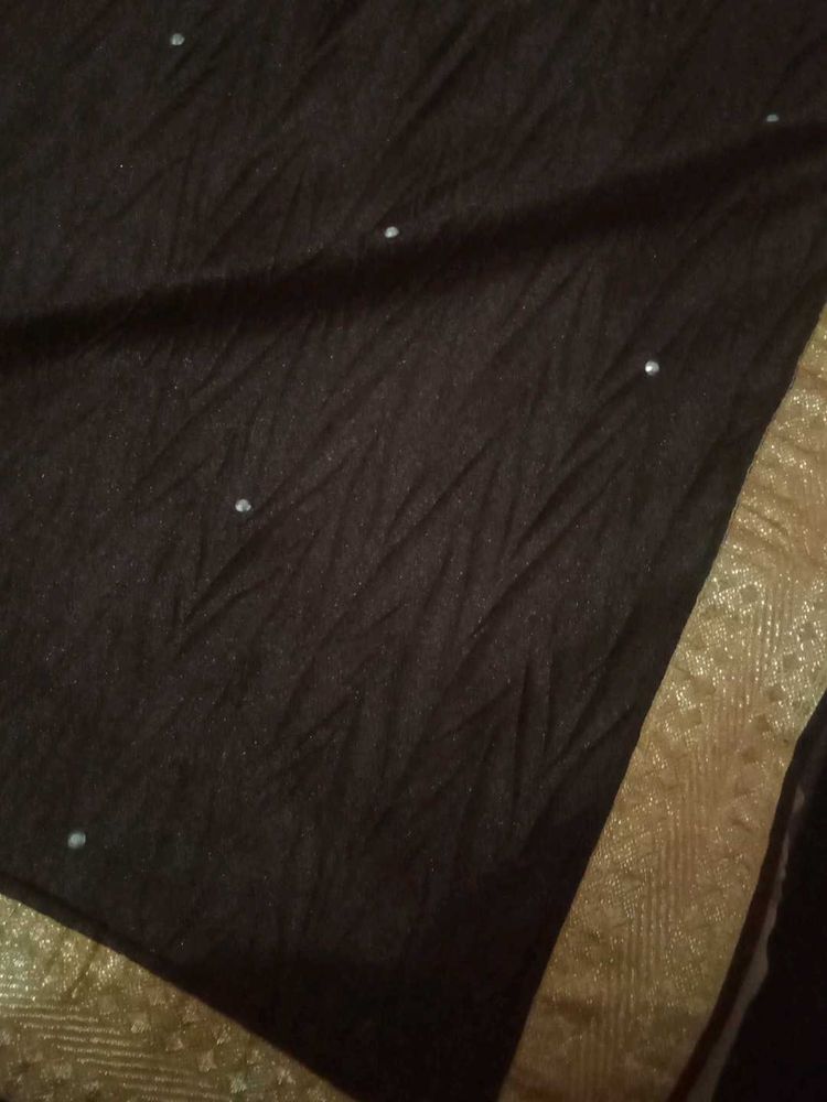 Black Dupatta with Gold Border Saree