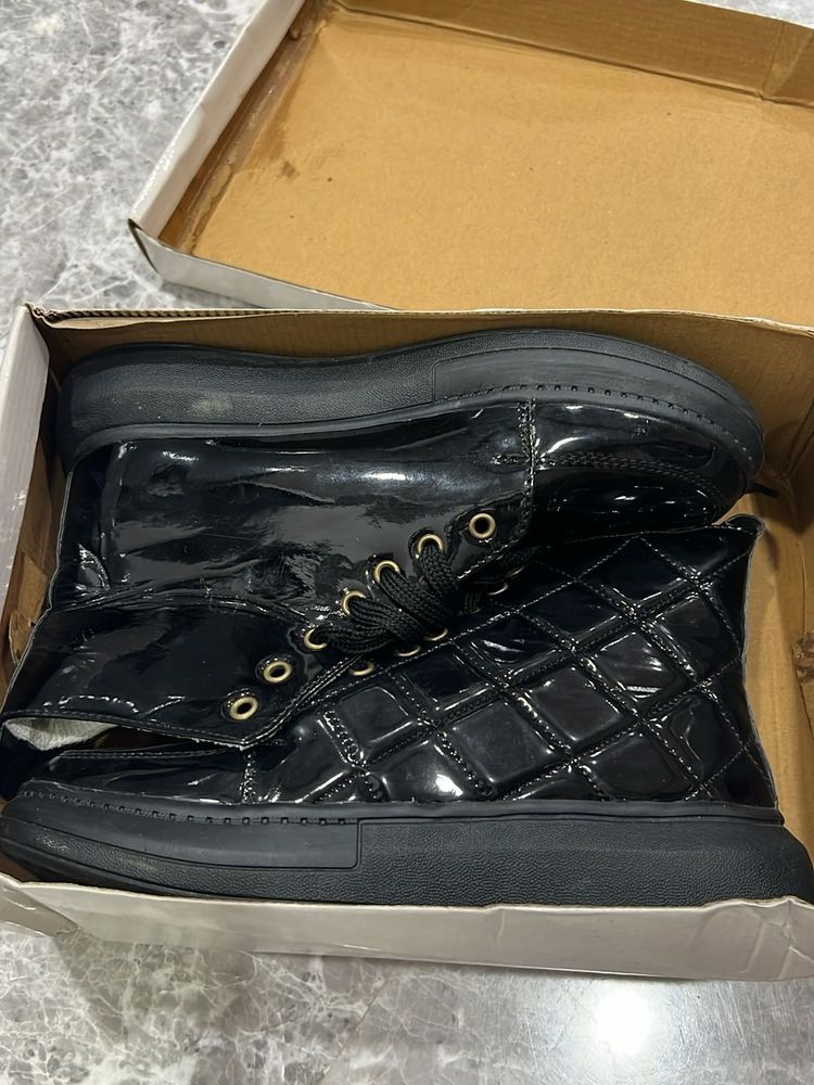 Black Quilted High Top Boots