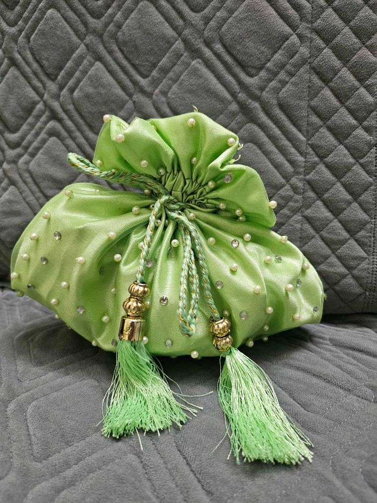 Green Beaded Pouch