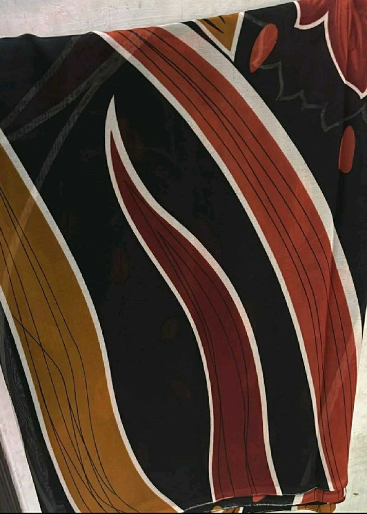 floral striped saree with black plain M sized blou