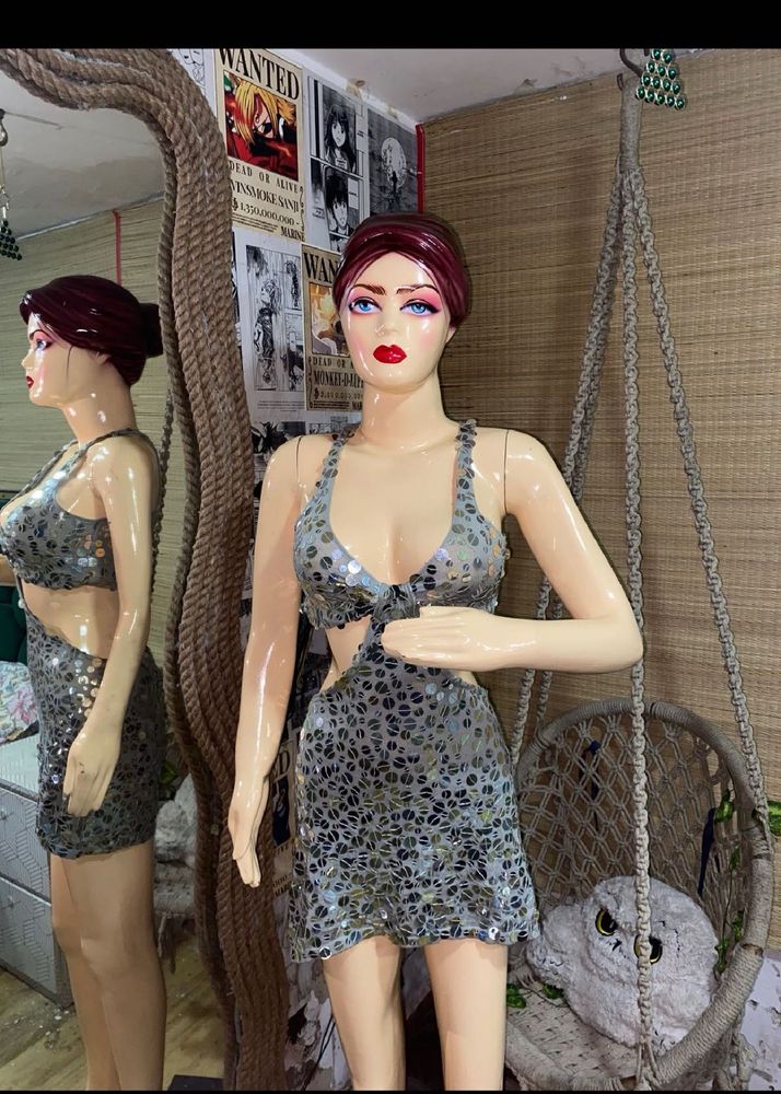 Silver Animal Print Cutout Mini Dress
