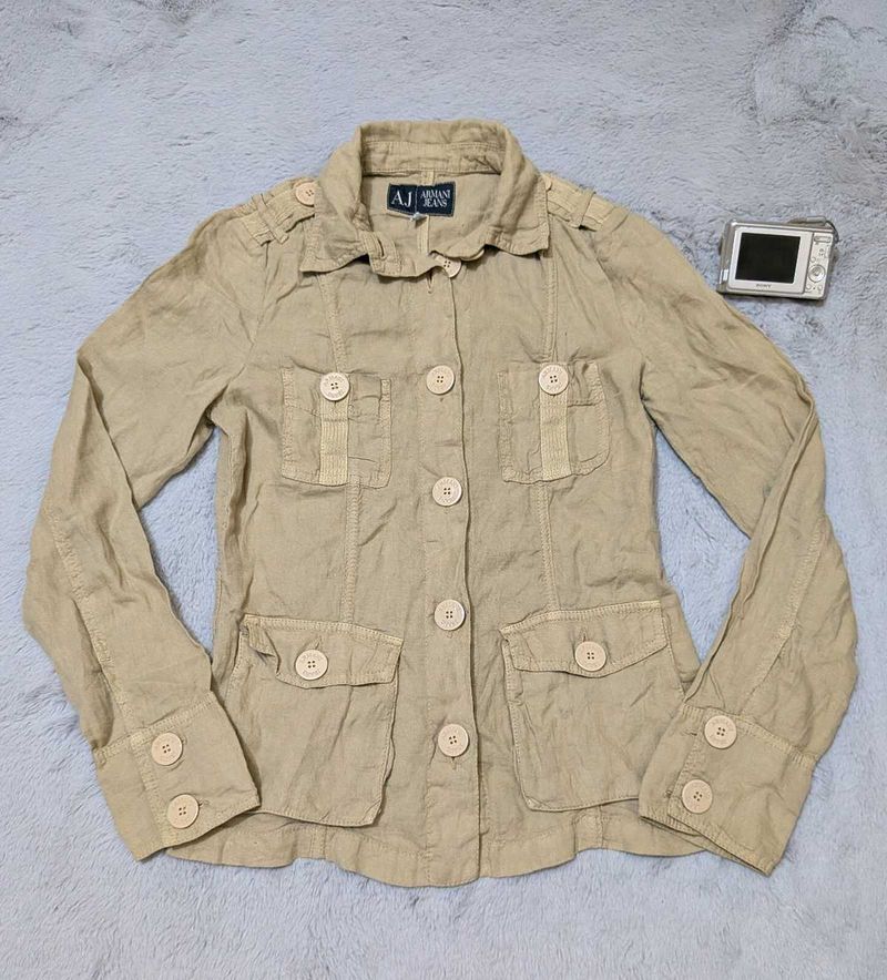 VTG ARMANI JEANS Light Brown 100% Linen Jacket