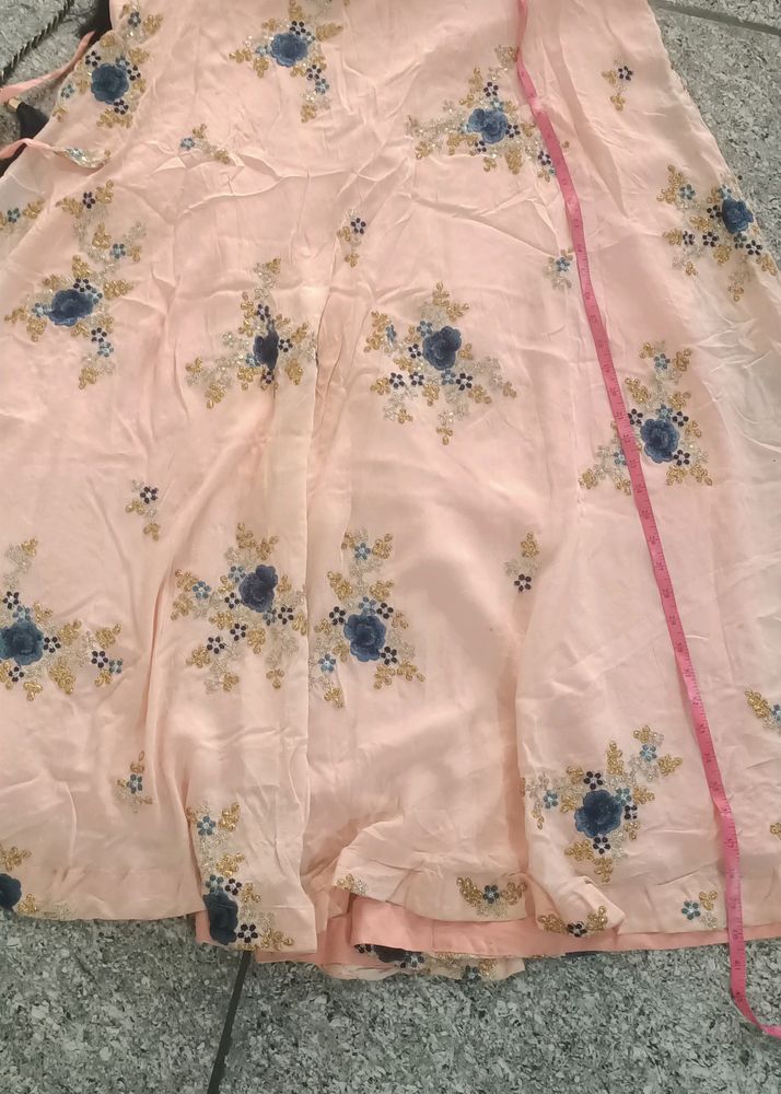 Beautiful Peach Lengha With Blue Dupatta