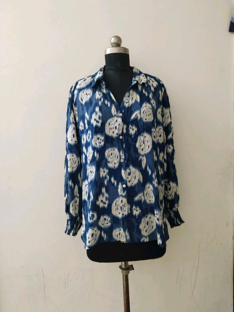plus size Blue Floral Print Shirt