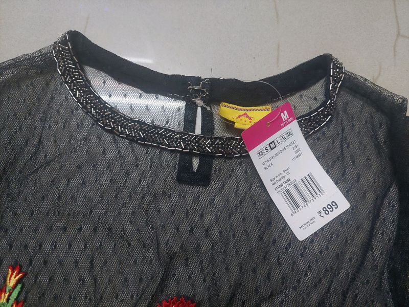 Trendy Black Straight Net Kurti(M)