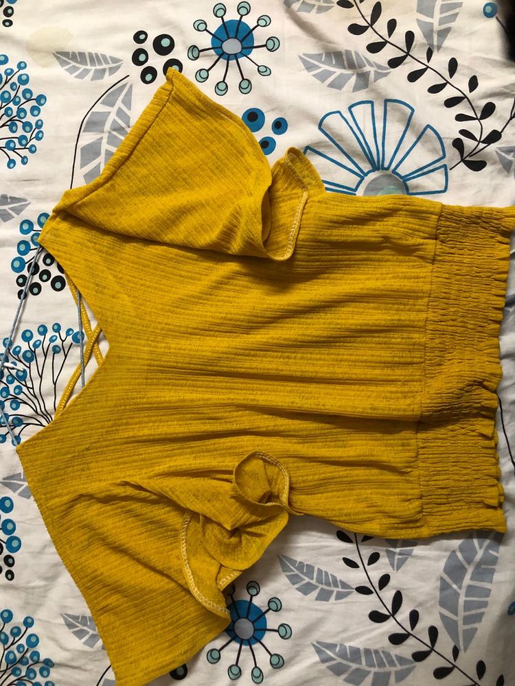 Beautiful Cross Back Mustard Top For Everyday