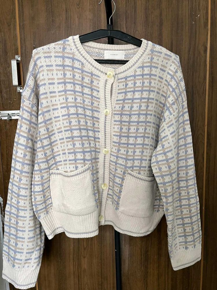 White plaid Cardigan