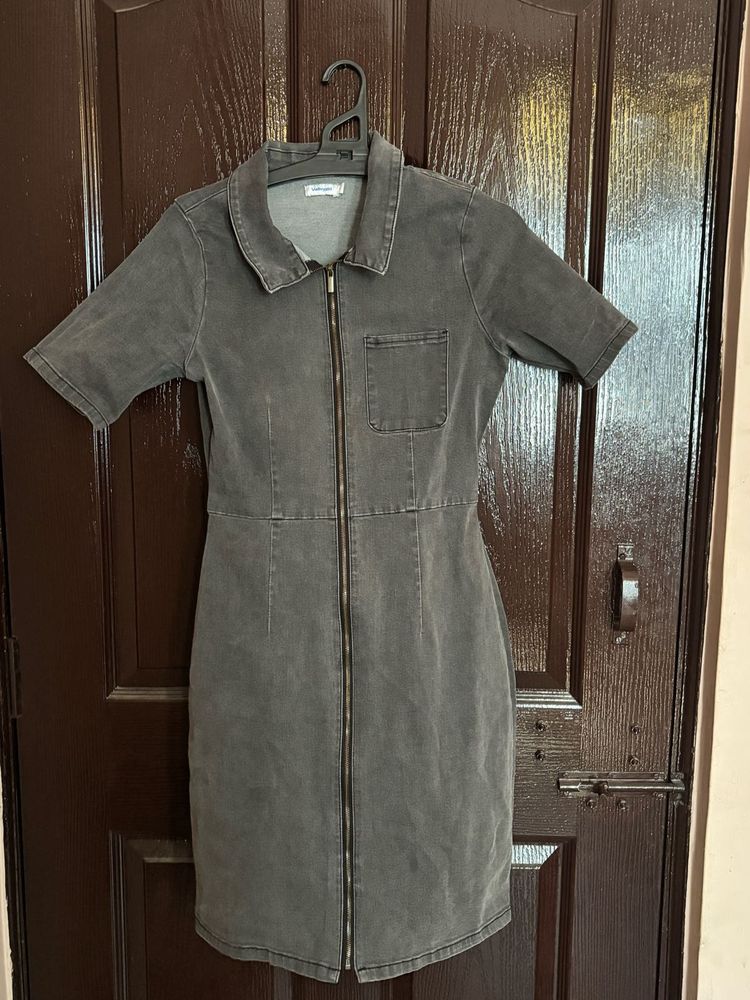 Knee-Length Grey Denim One-Piece By Velleygirl