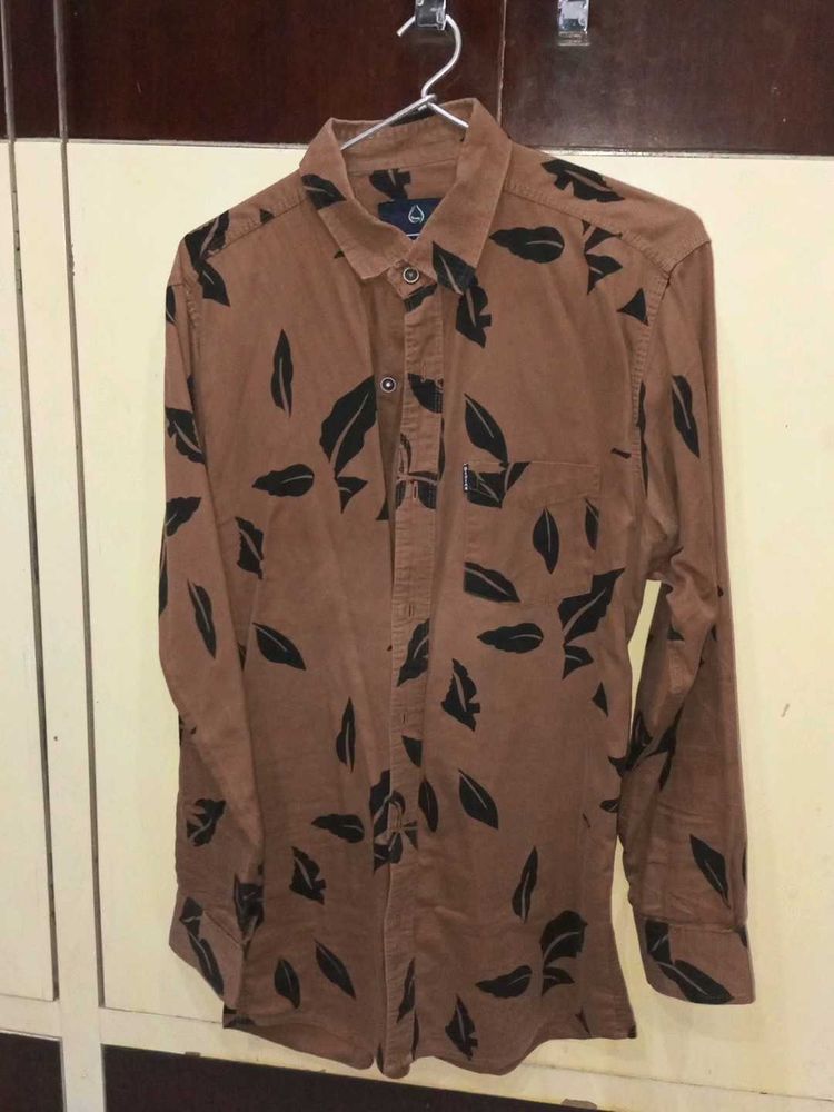 Brown Leaf Print Shirt