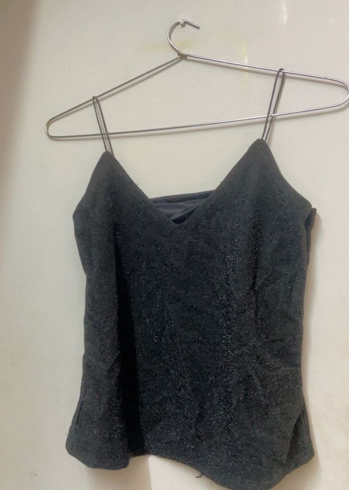 Shimmery Black Crop Top