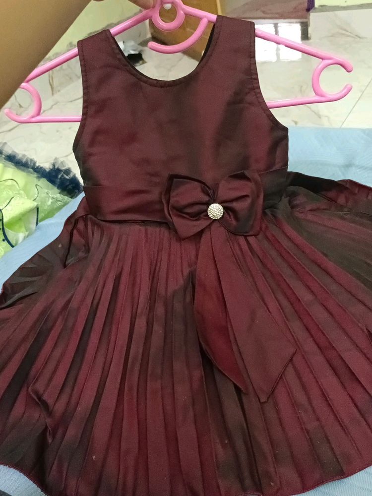 Fluffy Maroon Kids Frock
