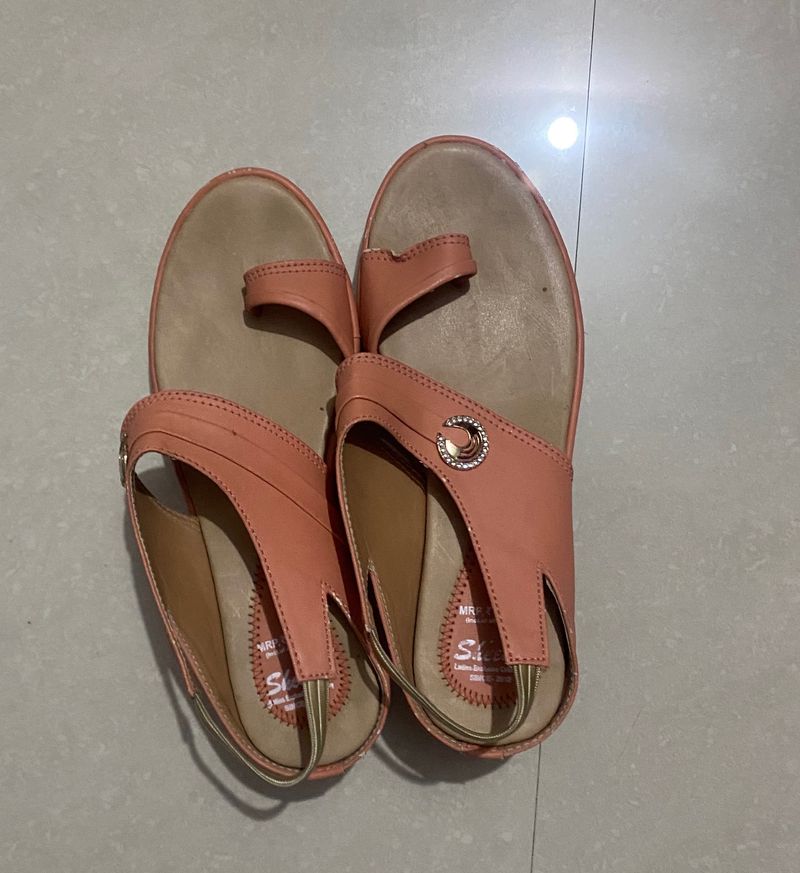 Orange Heels With Golden Button