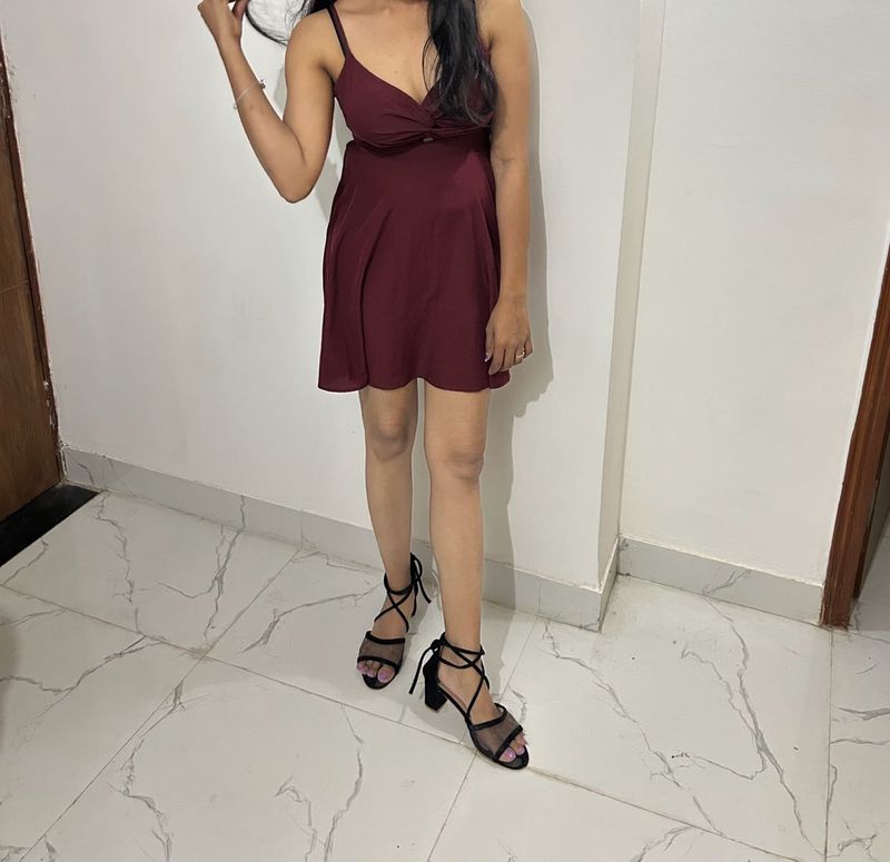Burgundy Twist-Front Mini Dress