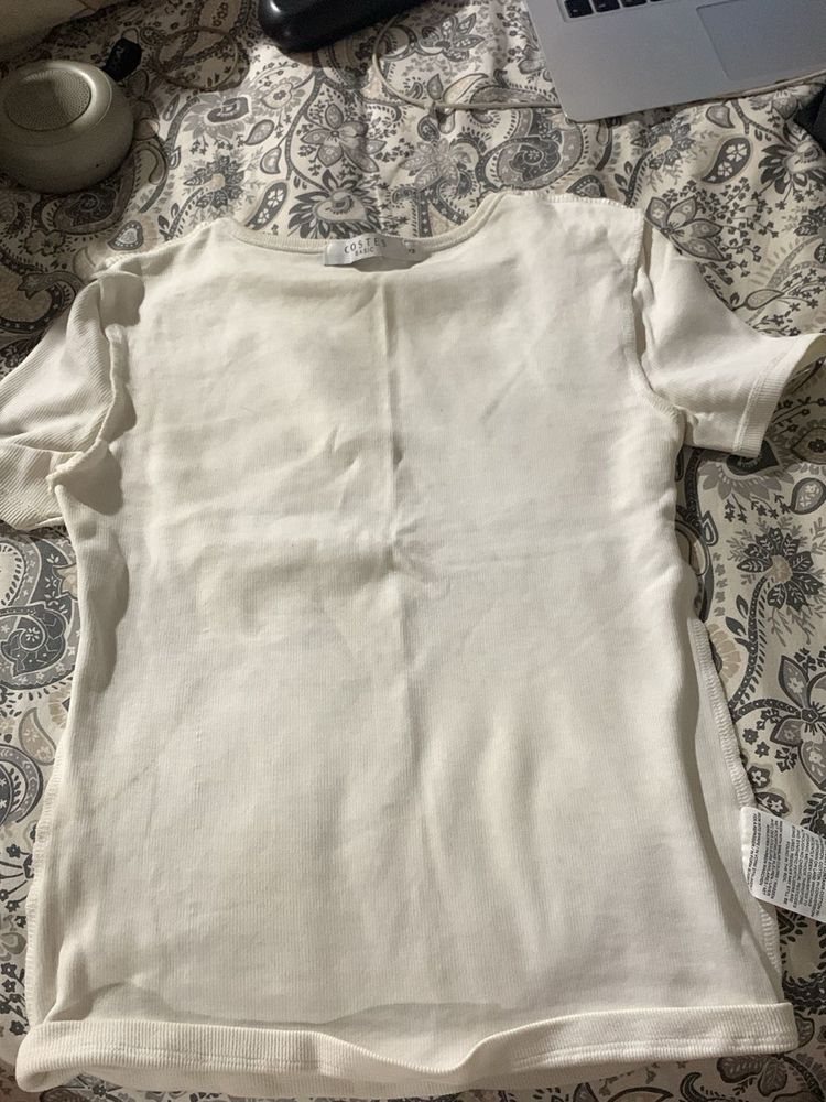 White Ribbed Fitted Top