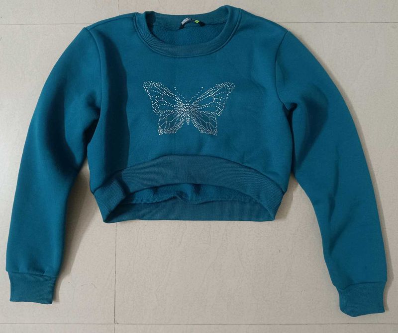 Teal Crop sweatshirt with Butterfly Detail