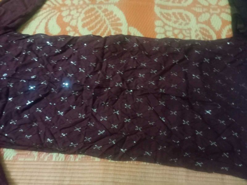 Maroon Kurti Set with Silver Accents