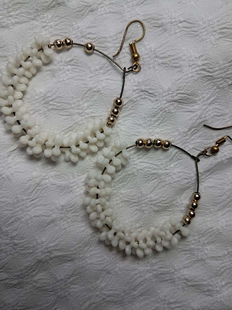 White Bead Earrings
