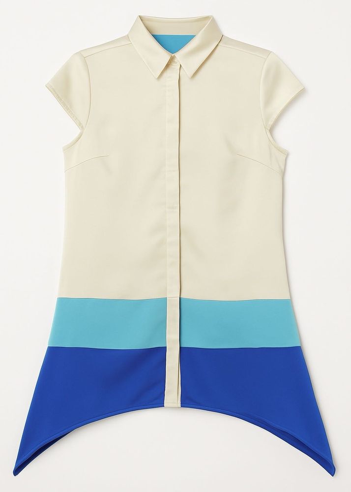 Stylish Satin Tunic Shirt – Cream, Aqua &amp; Blue