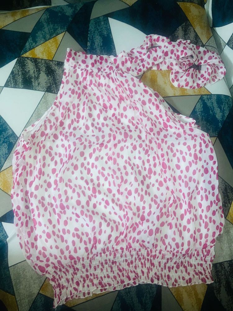 Halter neck Top White And Pink Colour