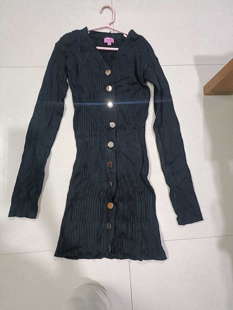 Black Button-Down Dress - Size S