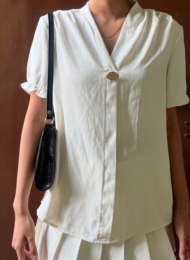 Elegant Cream Short Sleeve Blouse