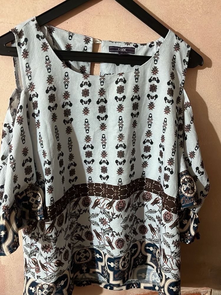 Cute Print Cold Shoulder Top