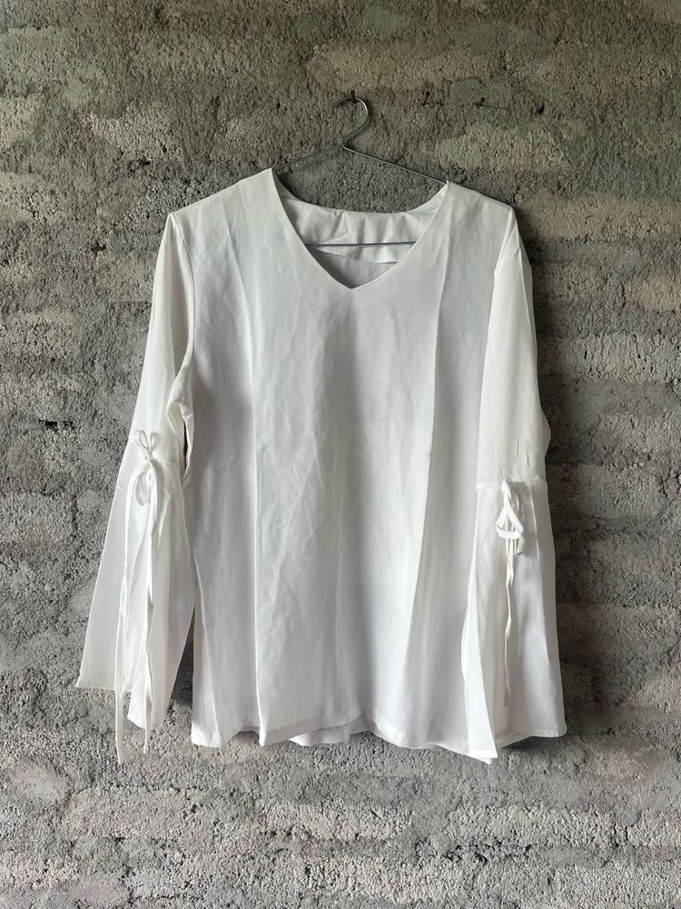 Bow Knot Slit Sleeves V Neck Blouse