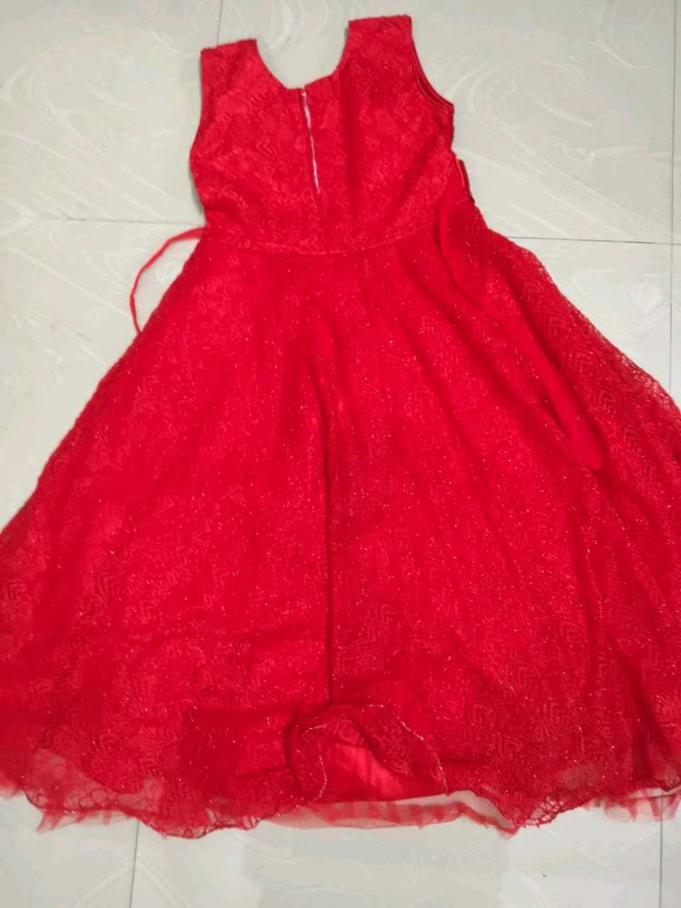 Beautiful Sparkling Red Net Gown for Functions