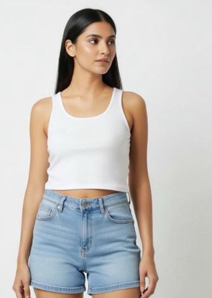 White Ribbed Tank Top
