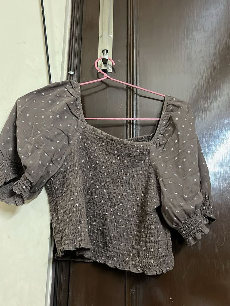 Chic Brown Polka Dot Crop Top