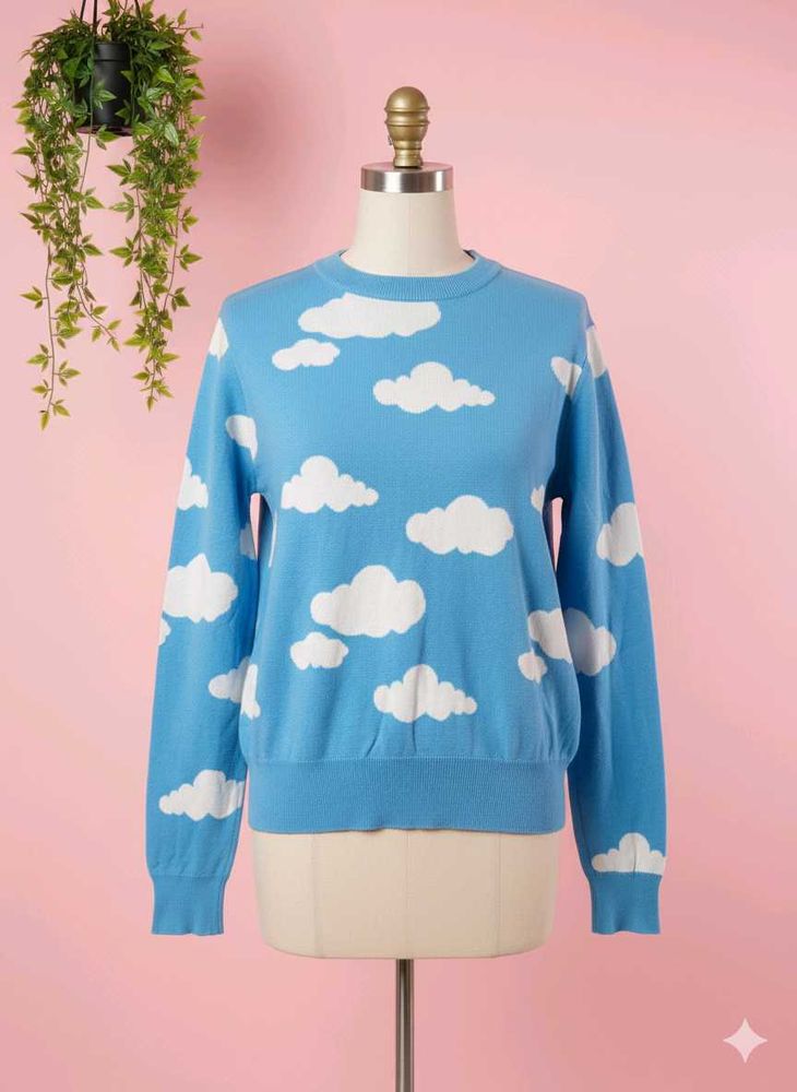 Cloud Print Knit Sweater