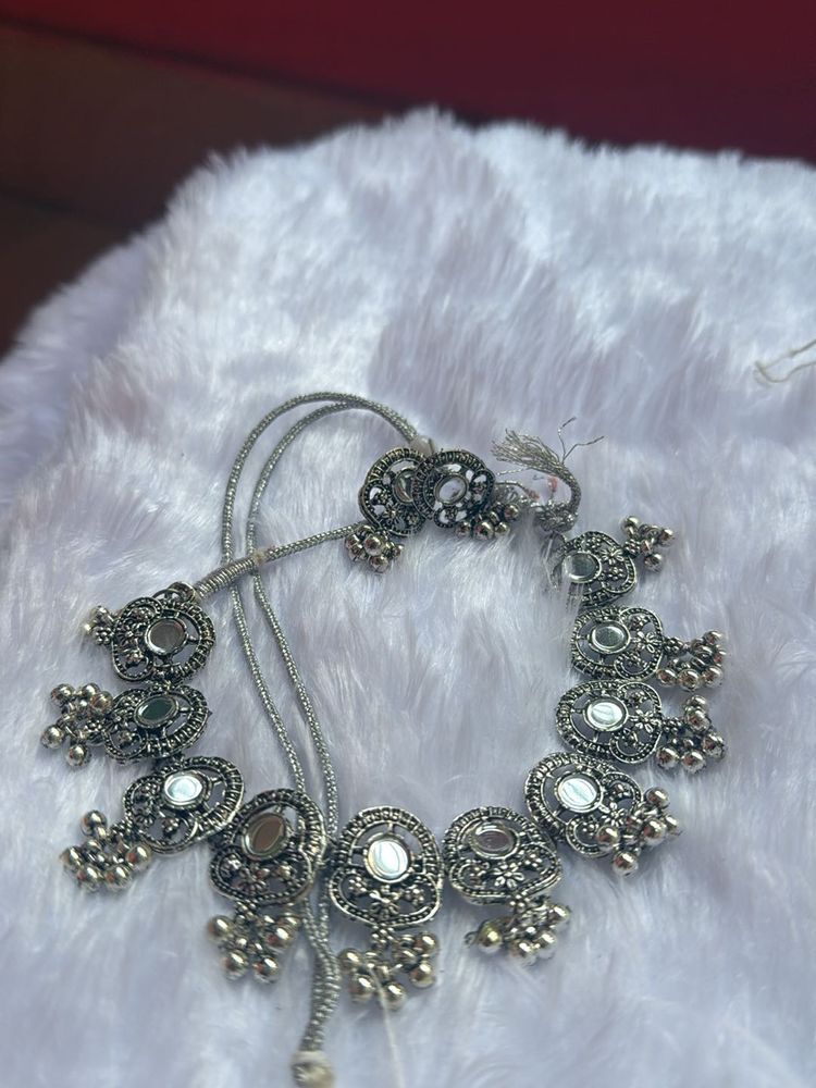 Silver mirror Indian jewelry set