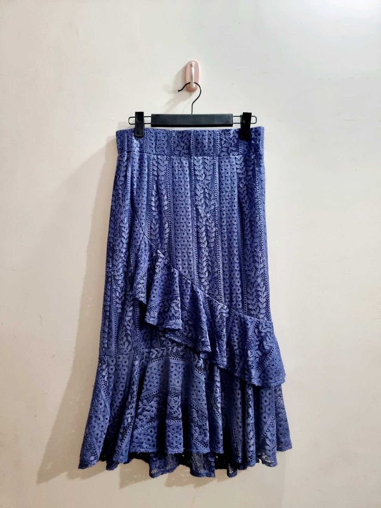 Blue Lace Ruffle Skirt