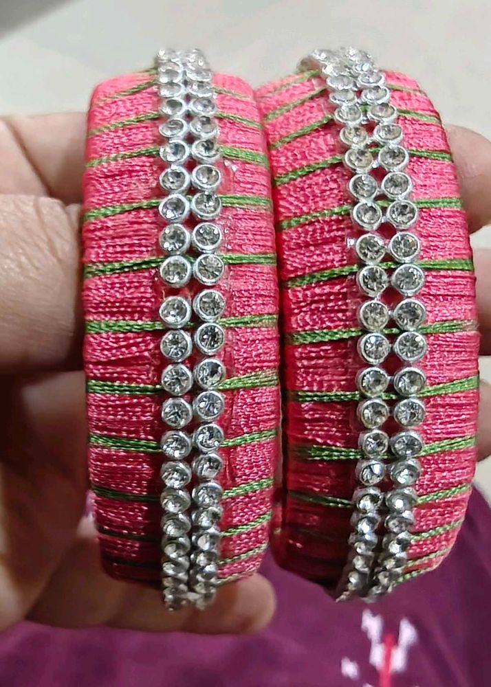 Pink &amp; Silver Bangles