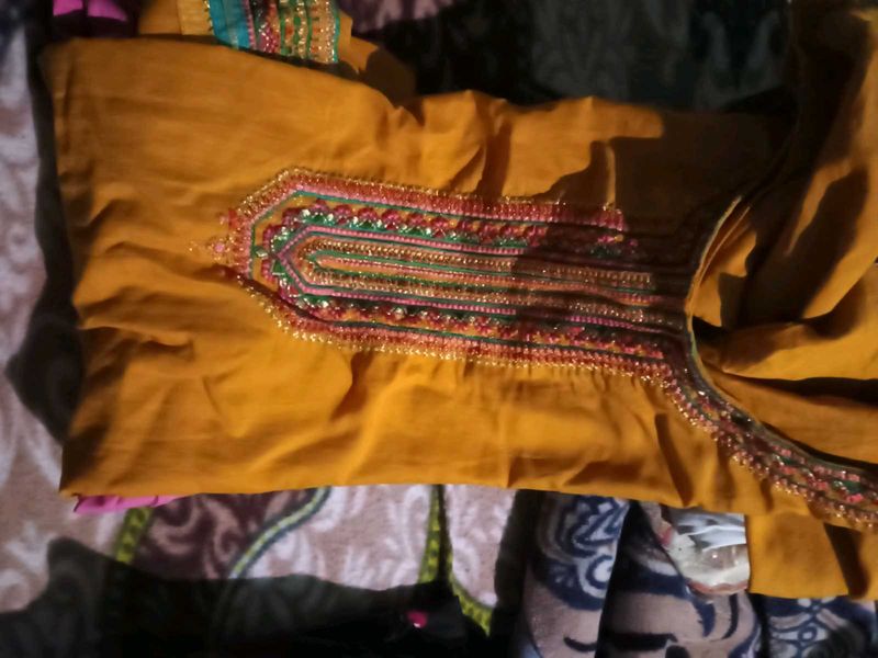 Embroidered Mustard Kurta