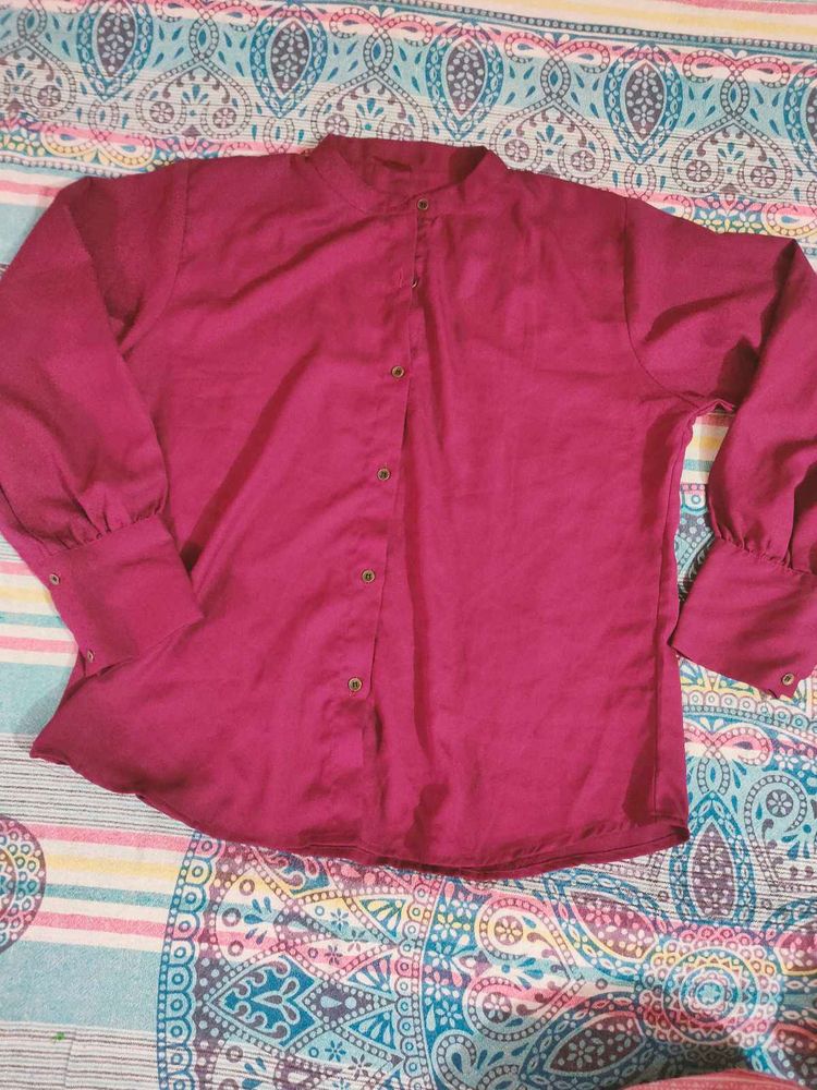 Madarin Collar Purple Georgette Shirt